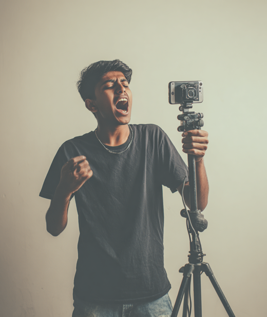 Singer recording at home